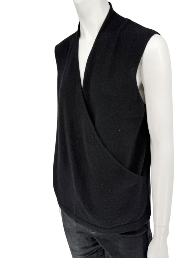 Linda Allard Ellen Tracy Black Wool Sleeveless Wrap Vest – Size L