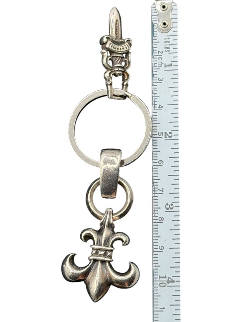 Chrome Hearts Fleur de Lis & #5 Dagger Key Ring – Sterling Silver