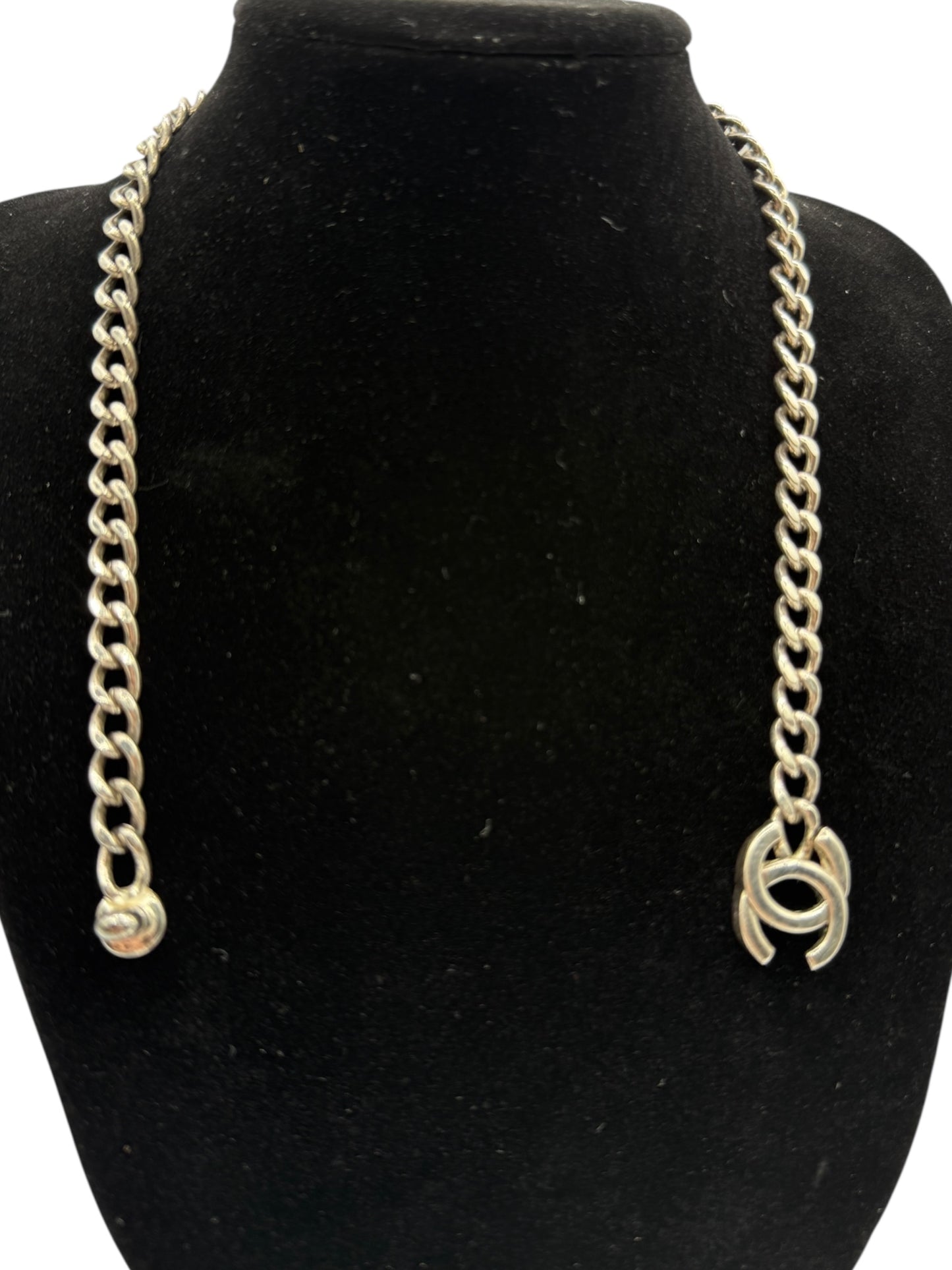 CHANEL Vintage 1996 Silver-Tone CC Turn Lock Chain Necklace