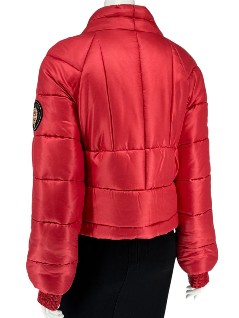 Chanel 2009 Paris Moscow Métiers d’Art Red Silk Puffer Bomber Jacket - Size 44