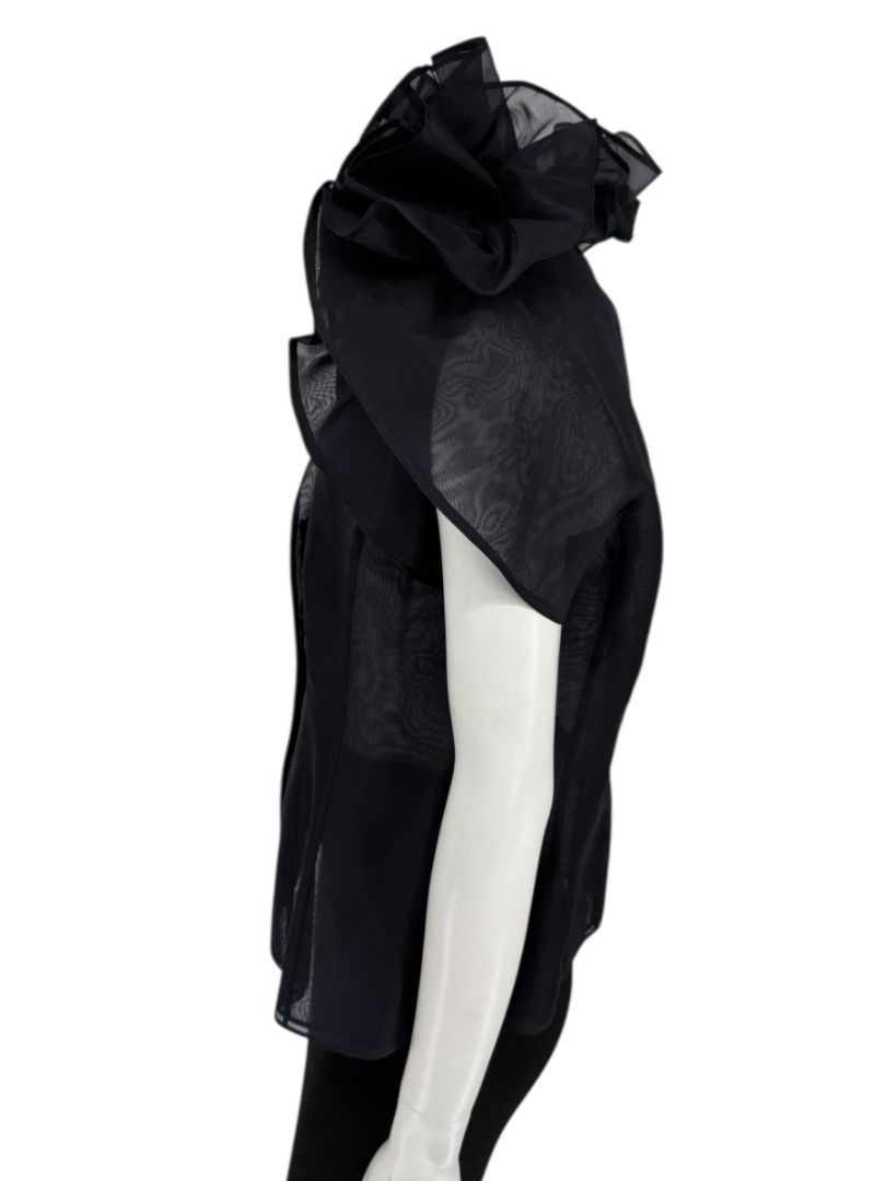 Féraud Paris Navy Silk Organza Ruffle Blouse – FR 44 - NWT