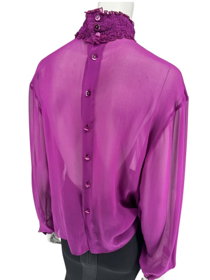 Chanel Fuchsia Silk High-Neck Blouse – Fall 2001 FR 42