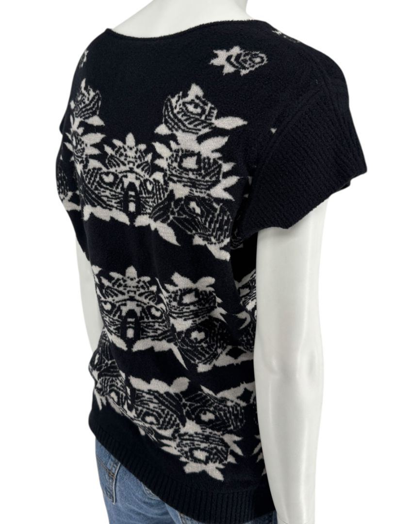 Chanel Black & Ivory Wool-Blend Deep V-Neck Sweater – Size FR 44