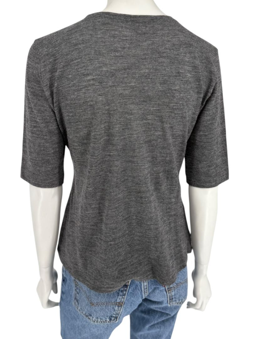 René Lezard Charcoal Gray V-Neck Knit Top – Large