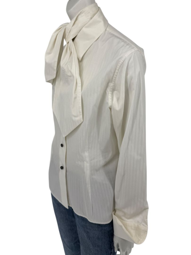 Zang Toi Ivory Striped Blouse with Detachable Neck Tie – Size 14
