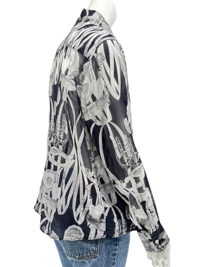 Craig Taylor Elegant Black & White Equestrian-Print Long-Sleeve Shirt – Size XL