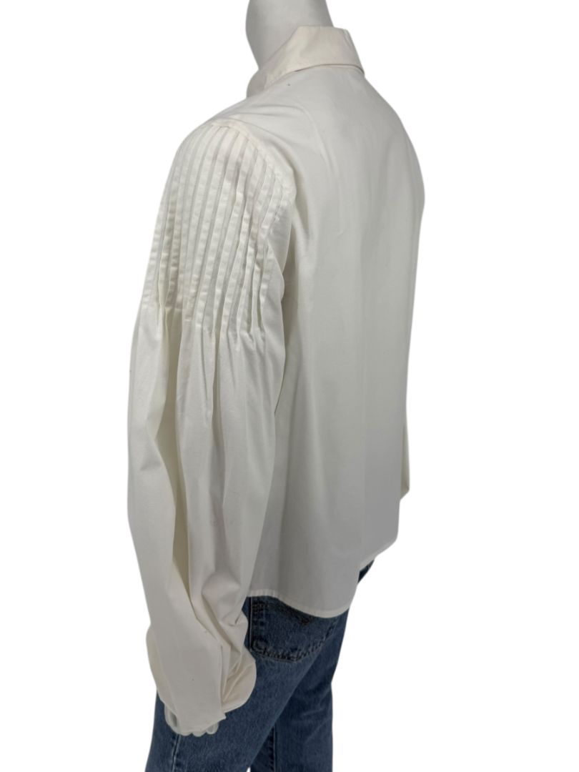 Paco Rabanne Ivory Cotton-Silk Pleated Balloon-Sleeve Blouse – Size 42