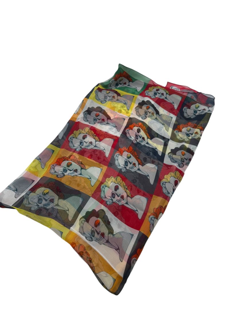 Alexander McQueen c.2008 Marilyn Monroe Skull Print Pop Art Silk Scarf RARE