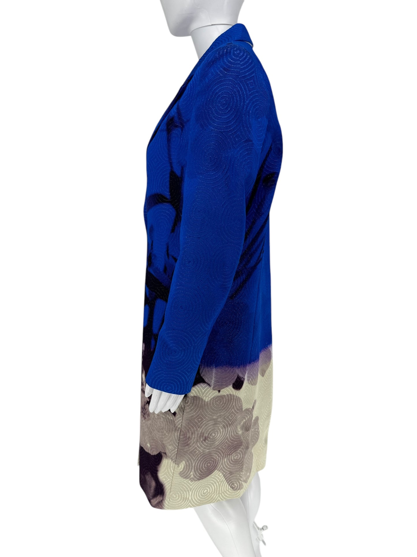 Dries Van Noten toTwo Button Cobalt/Purple/Black and Ivory textured Moire Topper/Jacket/ ¾ Coat&nbsp;