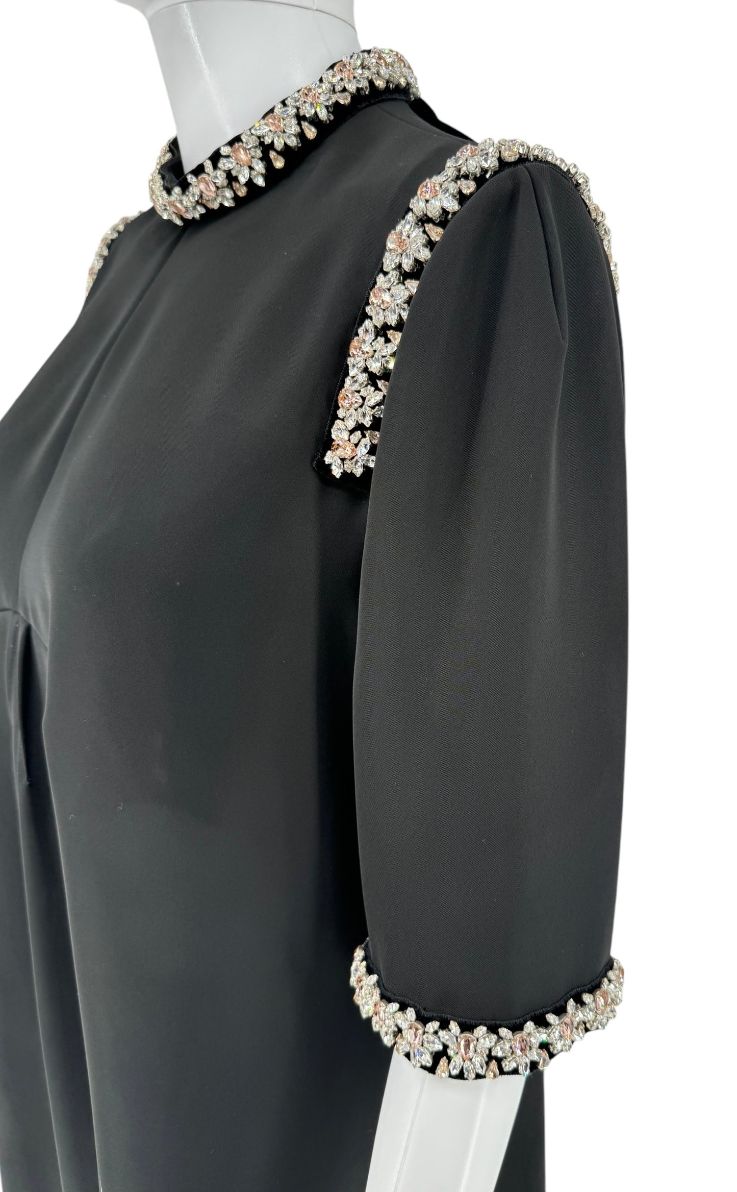 Prada Black Pink Crystal Flower Detail Dress - Size 44