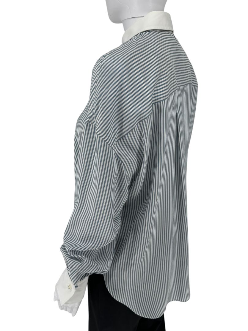 Brunello Cucinelli Striped Silk Shirt with Contrast Collar – Size M