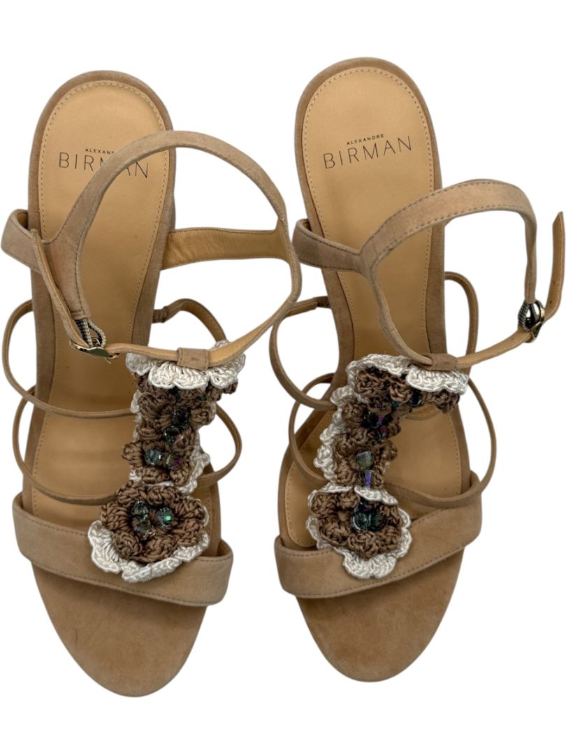 Alexandre Birman Nude Suede Crochet Flower Sandals – Size 39.5