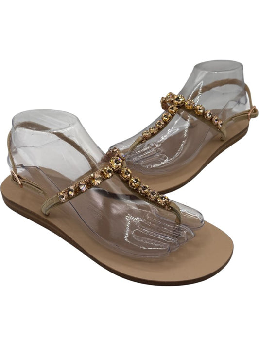 100% Capri Jeweled T-Strap Flat Sandals – Size 39