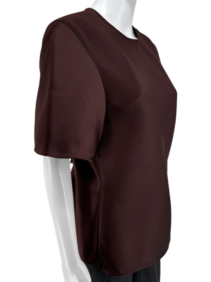 Alexander Wang Mahogany Short Sleeve Top with Fringed Back Detail