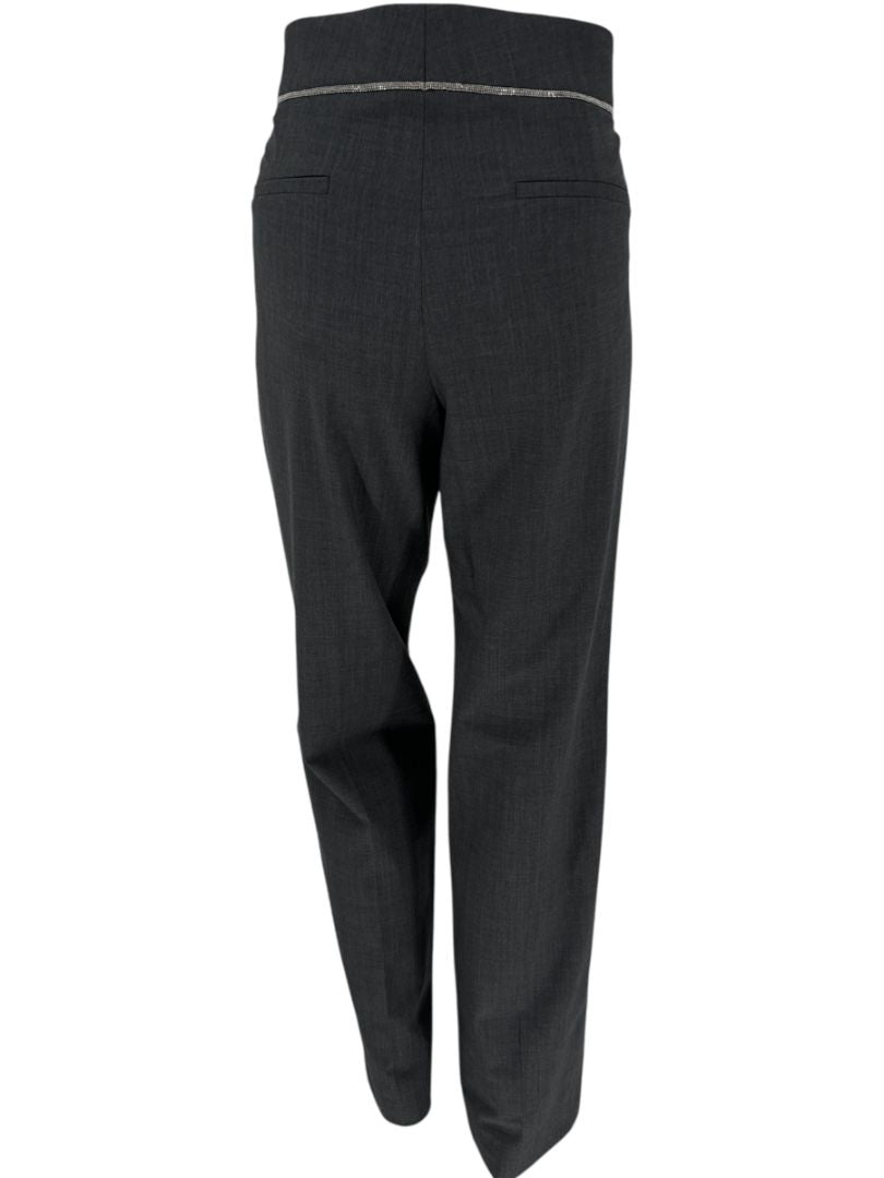 Brunello Cucinelli Charcoal Wool Trousers with MONILI Trim – Size IT 46 / US 10