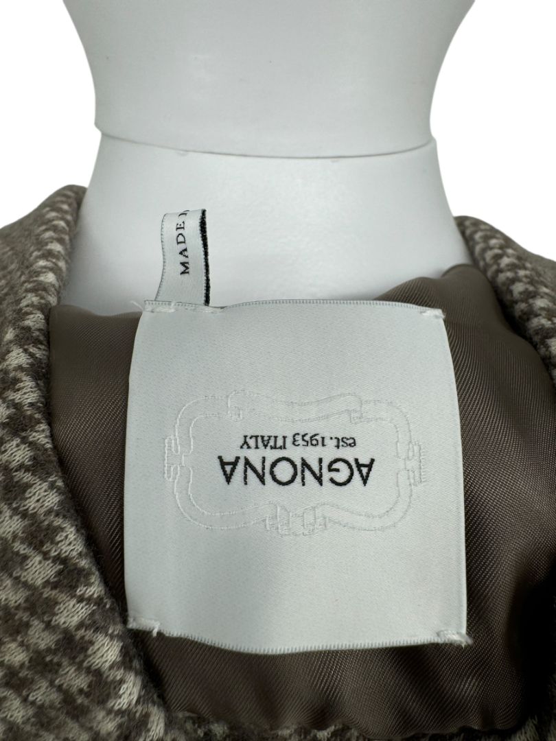 Agnona Houndstooth Belted Wool-Cashmere Trench Coat – Size IT 40
