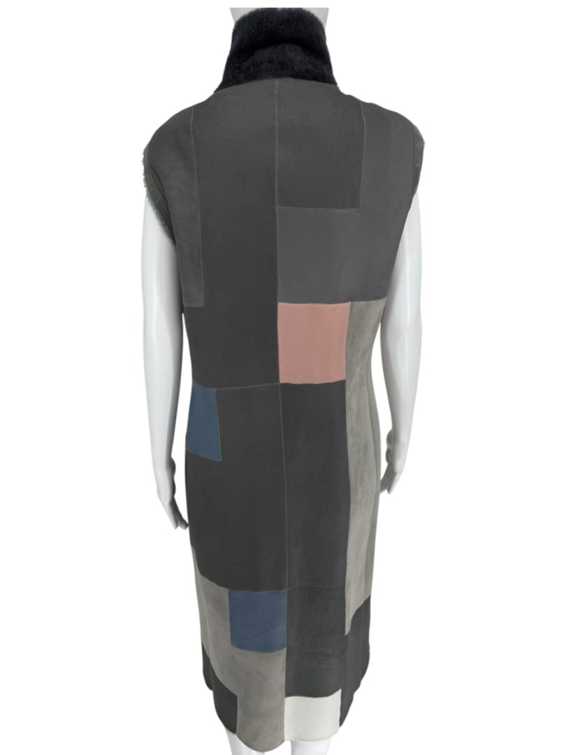 Akris Colorblock Shearling Patchwork Vest – Size 10