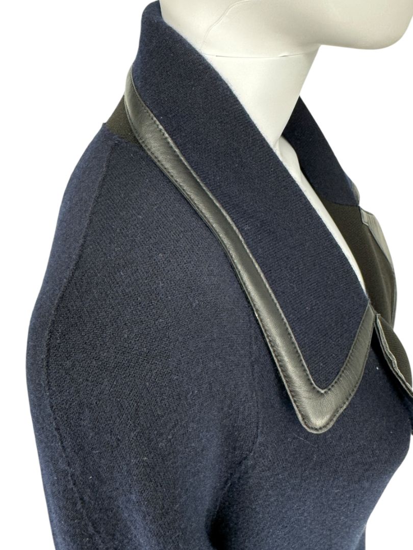Giorgio Armani Navy Wool-Cashmere Coat with Leather Trim – Size 44