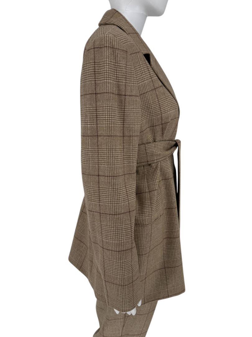Kiton Wool-Cashmere Plaid Belted Blazer & Drawstring Trousers – Size IT 44