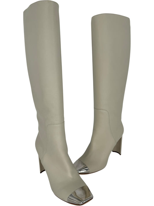 Louis Vuitton Ivory Leather Square-Toe Boots with Silver Cap – Size 39.5