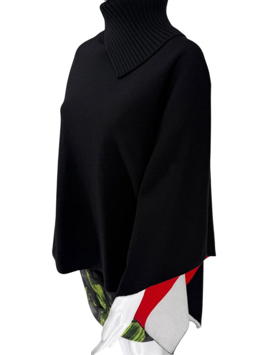 Marni Black Ribbed Turtleneck Caplet with Red Interior – Size IT 42