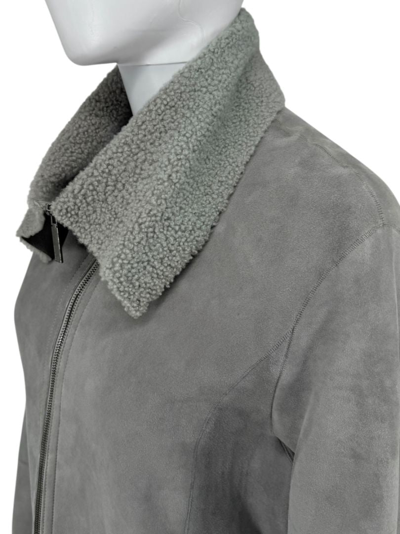 Hugo Boss Grey Shearling-Lined Suede Coat – Size Large