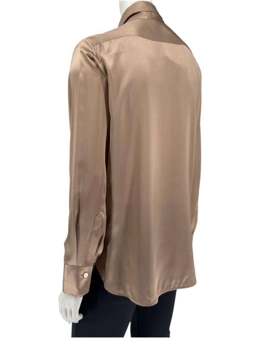 Brand New Kiton Bronze Silk Bow Blouse – Size 46