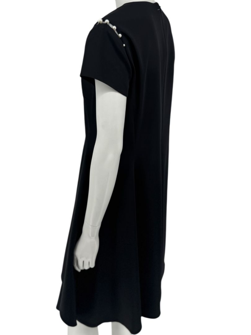 Pamella Roland Black Pearl-Trim Sleeve Handkerchief Hem Dress – Large
