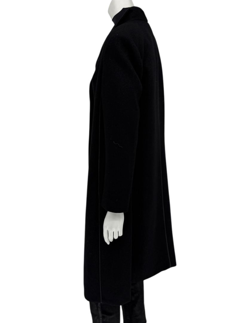 Pamella Roland Black Longline Coat Piped Trim Open Front Designer Outerwear Fits L