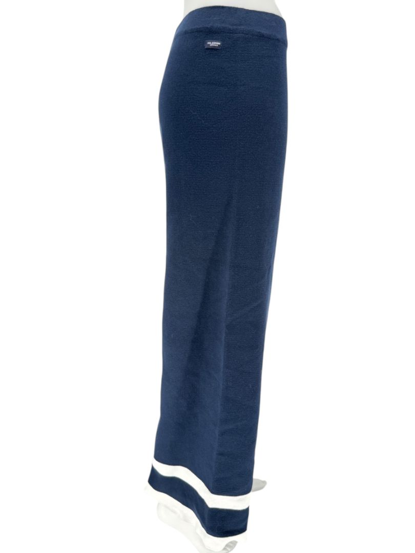 Holebrook Sweden Navy Cotton Wide-Leg Pants White Stripe Hem Size Large L