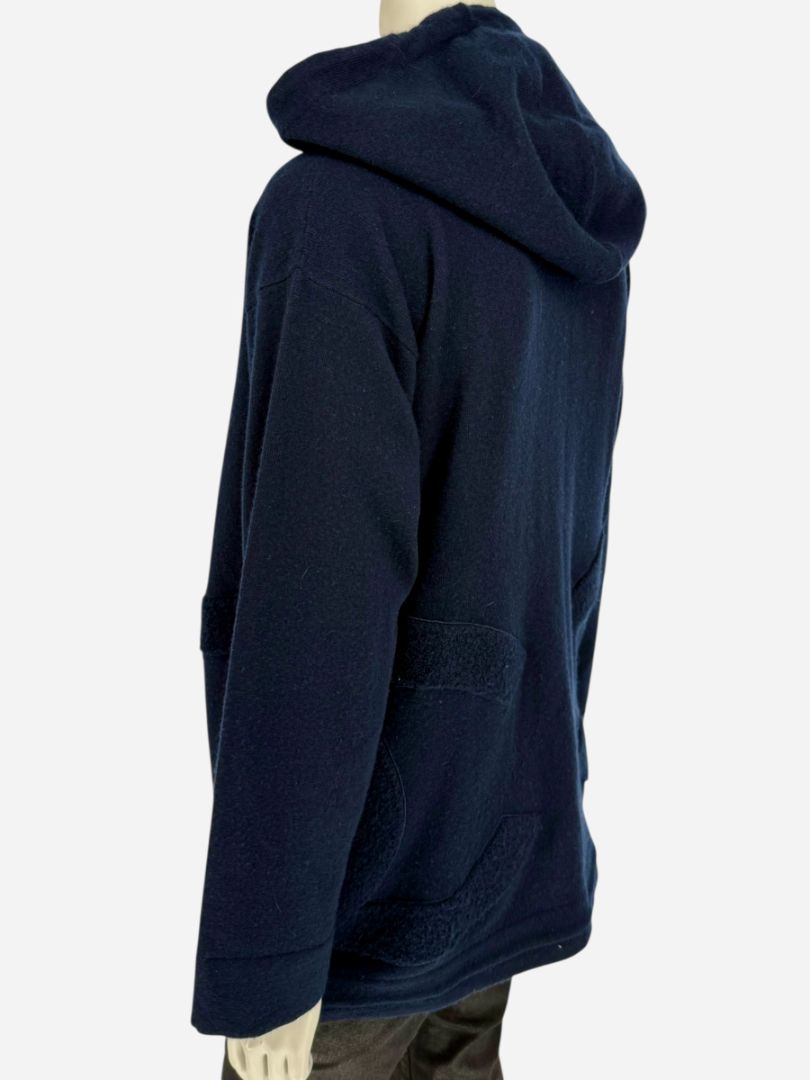 Chanel Navy Blue Cashmere Hoodie with Silver Hardware – Size 36