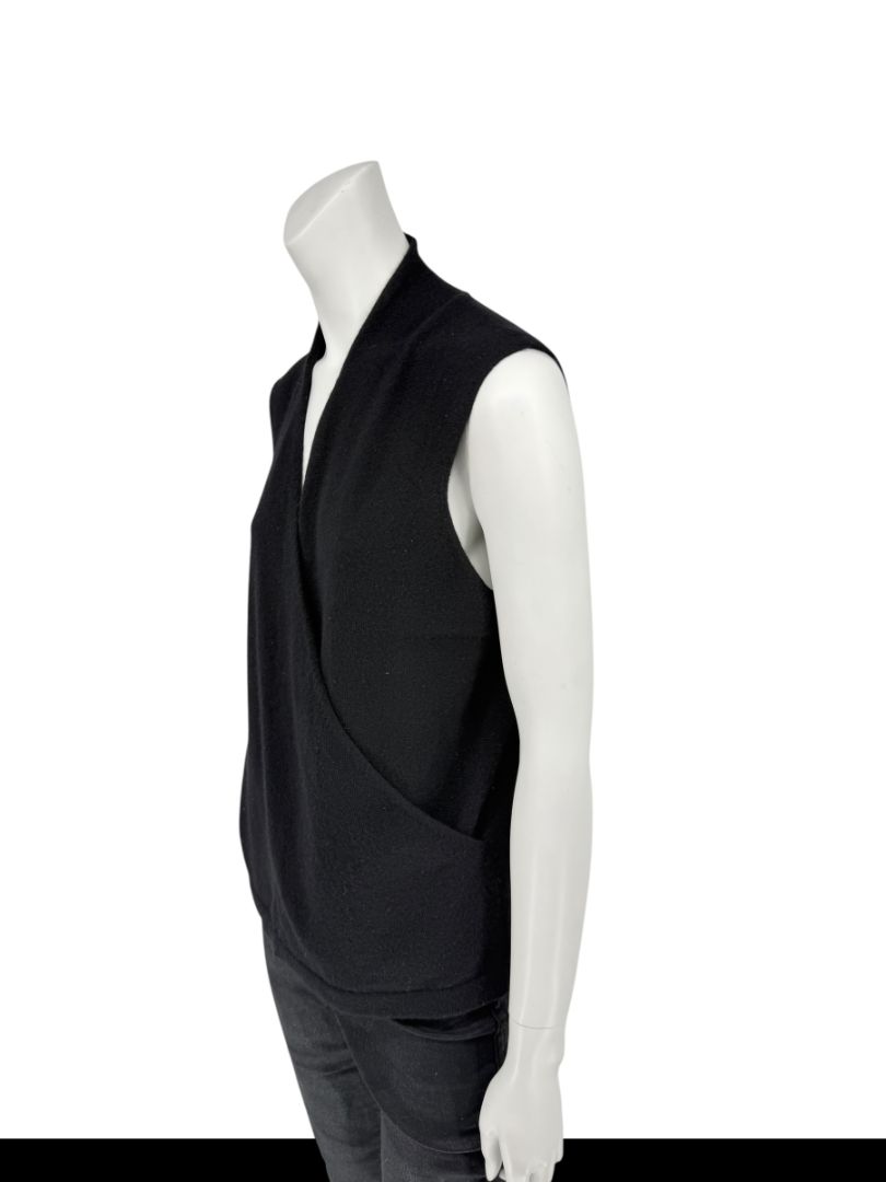 Linda Allard Ellen Tracy Black Wool Sleeveless Wrap Vest – Size L