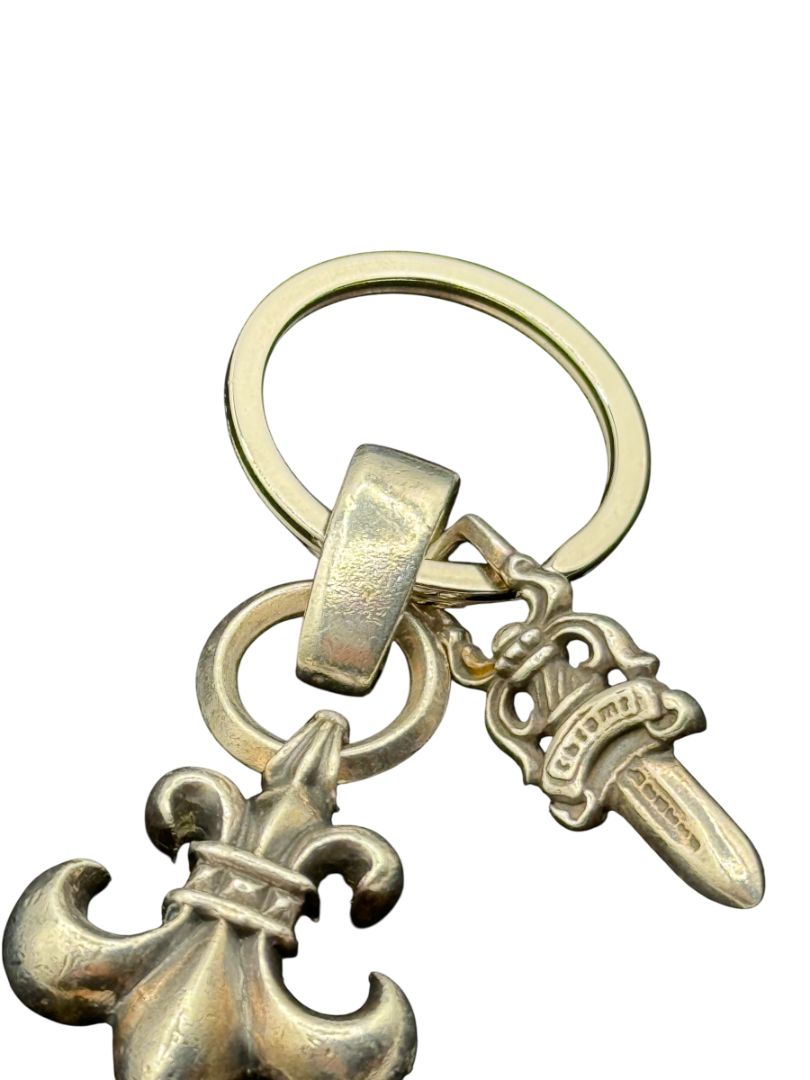 Chrome Hearts Fleur de Lis & #5 Dagger Key Ring – Sterling Silver