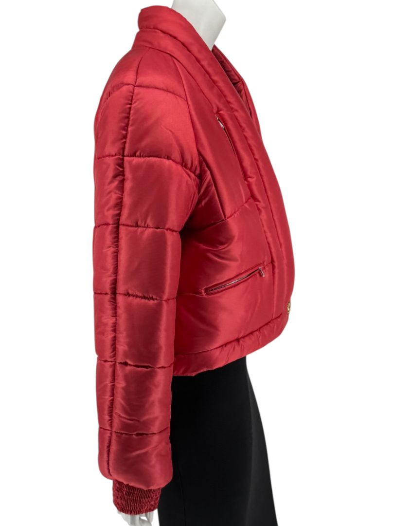 Chanel 2009 Paris Moscow Métiers d’Art Red Silk Puffer Bomber Jacket - Size 44