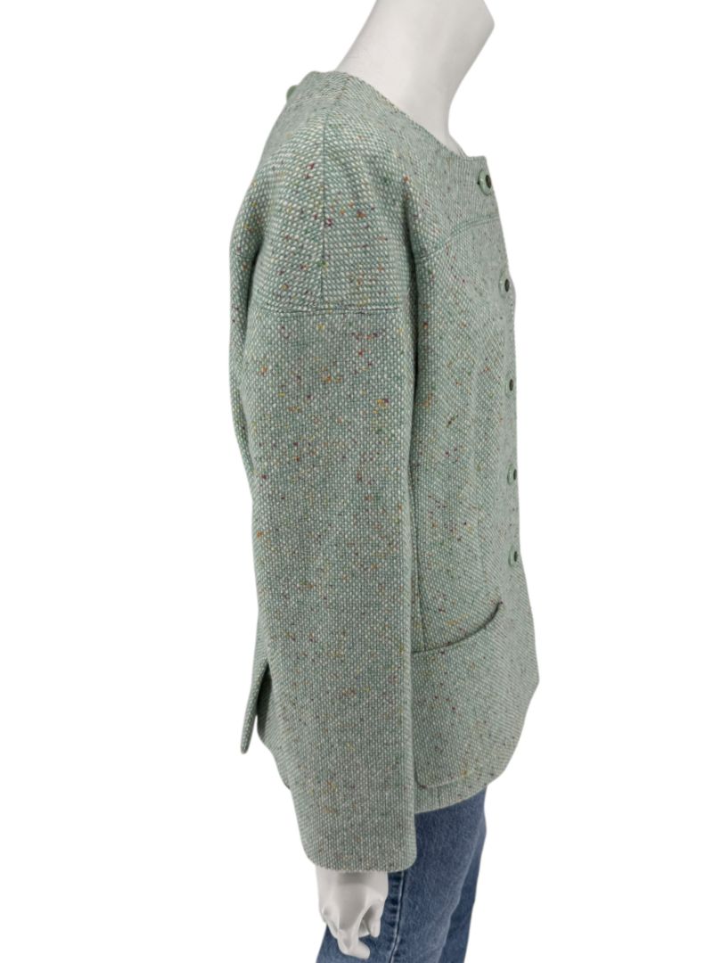 Chanel Women’s Mint Green Wool-Mohair Blend Tweed Jacket with Detachable Scarf – Size 44