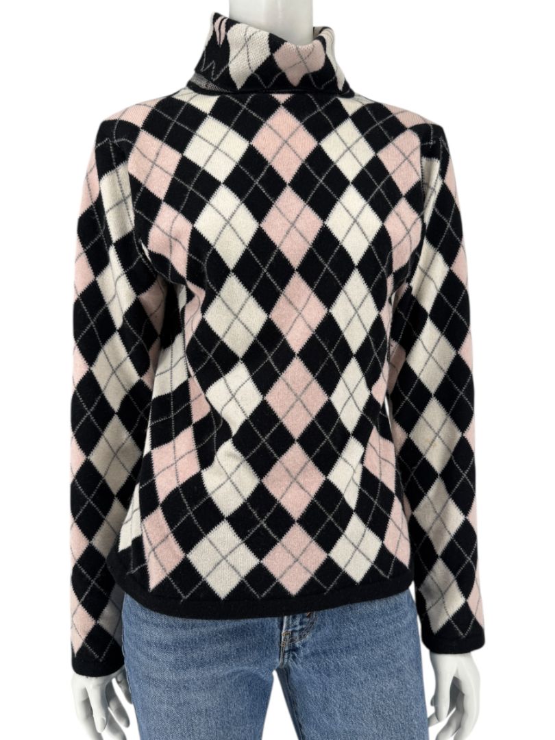 Pringle of Scotland 100% Cashmere Argyle Turtleneck Sweater – Size XL