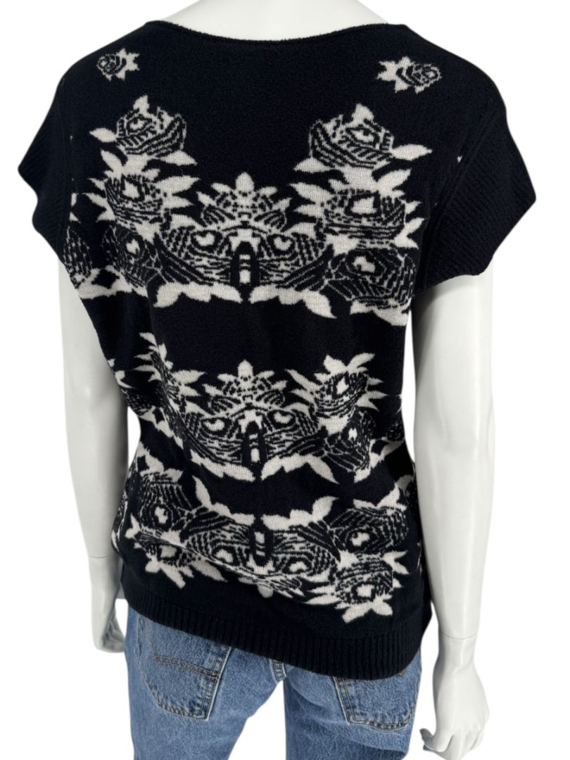 Chanel Black & Ivory Wool-Blend Deep V-Neck Sweater – Size FR 44