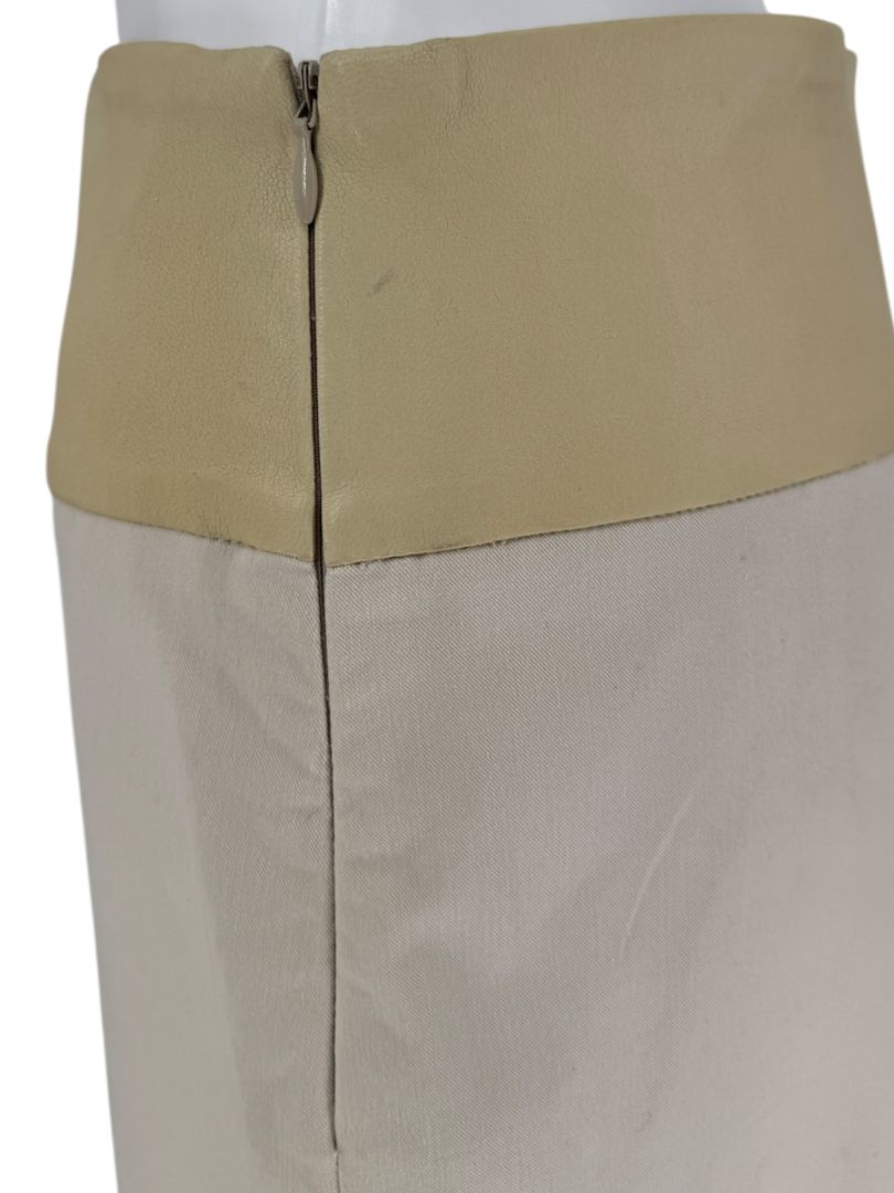 Brunello Cucinelli Beige Leather-Trim Pencil Skirt – Size IT 48 (US 12)