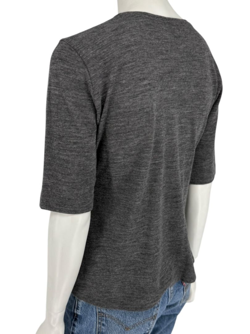 René Lezard Charcoal Gray V-Neck Knit Top – Large