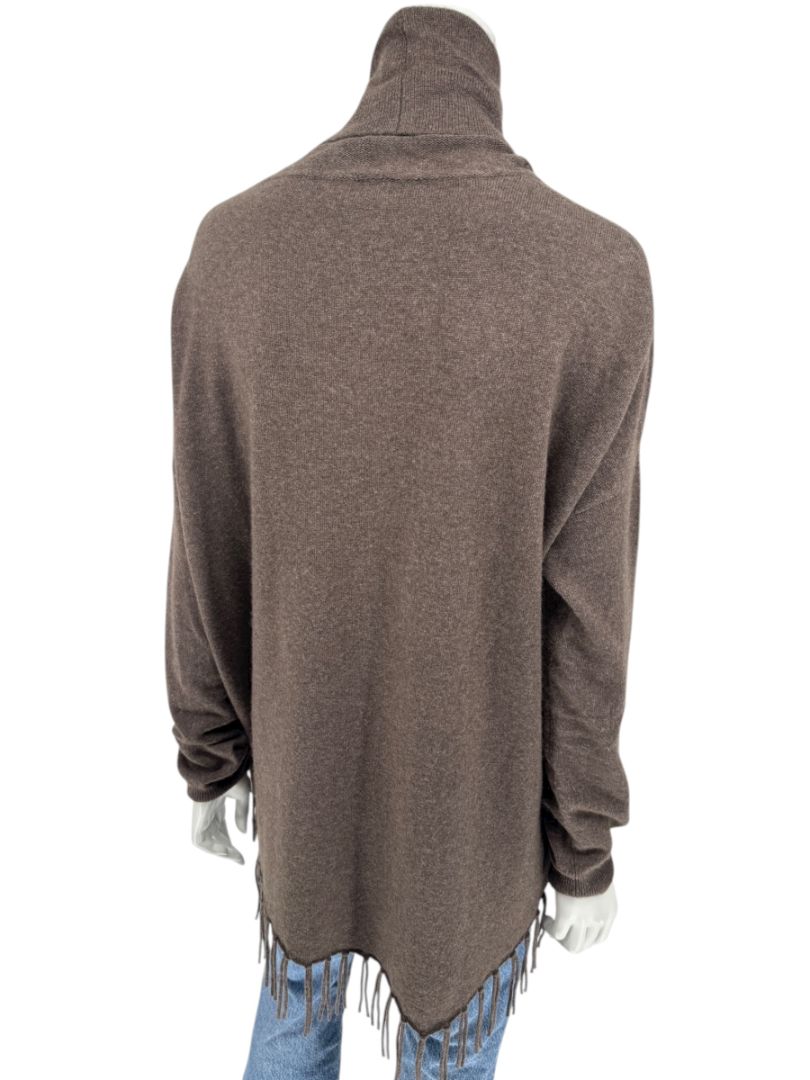 Repeat Cashmere Women’s Brown Wool-Cashmere Fringe Hem Sweater - Size L