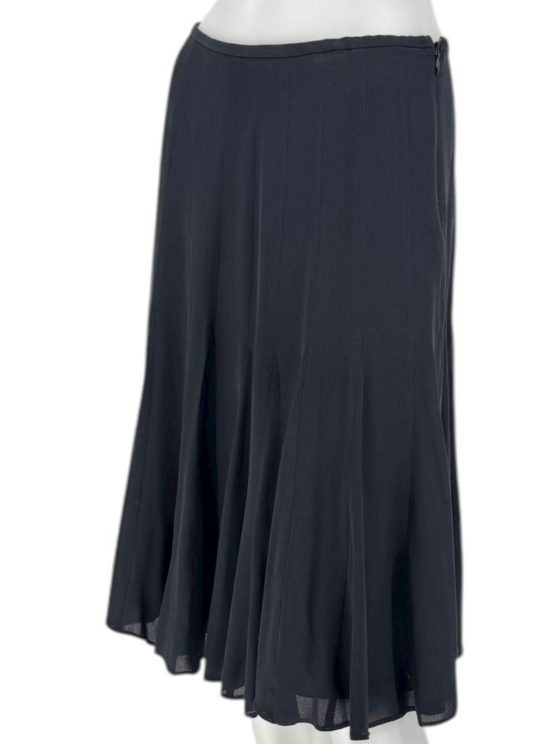Armani Collezioni Black Silk A-Line Flounce Skirt –Size: 12