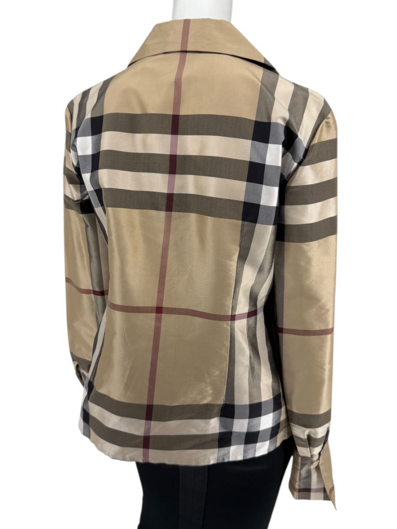 Burberry London Women’s Beige Nova Check Silk Blazer – Size XL