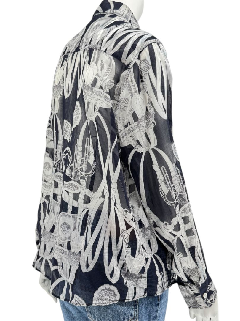 Craig Taylor Elegant Black & White Equestrian-Print Long-Sleeve Shirt – Size XL