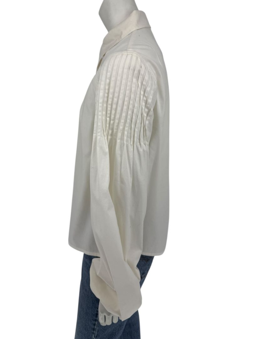 Paco Rabanne Ivory Cotton-Silk Pleated Balloon-Sleeve Blouse – Size 42