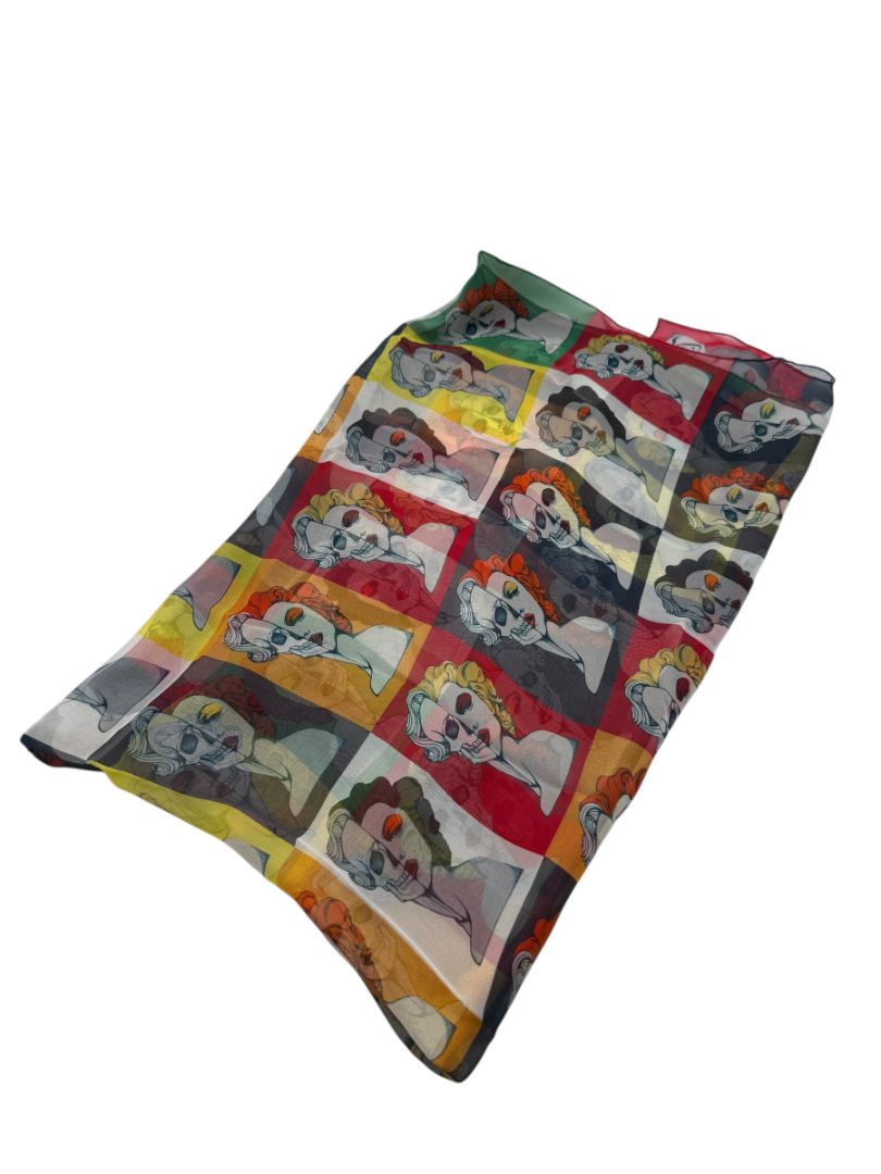Alexander McQueen c.2008 Marilyn Monroe Skull Print Pop Art Silk Scarf RARE