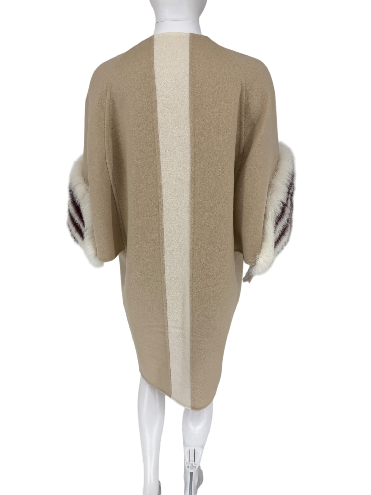 Fendi Cashmere Coat with Struoed Faux Fox Fur Sleeves - Size 38