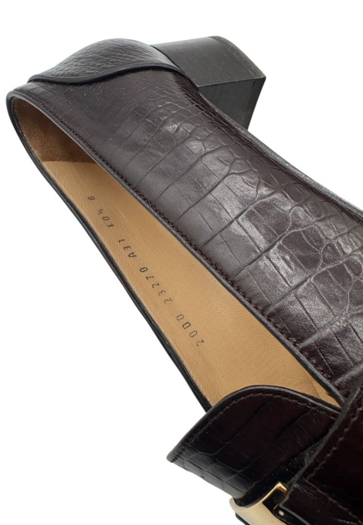 Salvatore Ferragamo Black Croc-Embossed Leather Loafers with Gold Gancini – Size 8.5 B (Made in Italy)