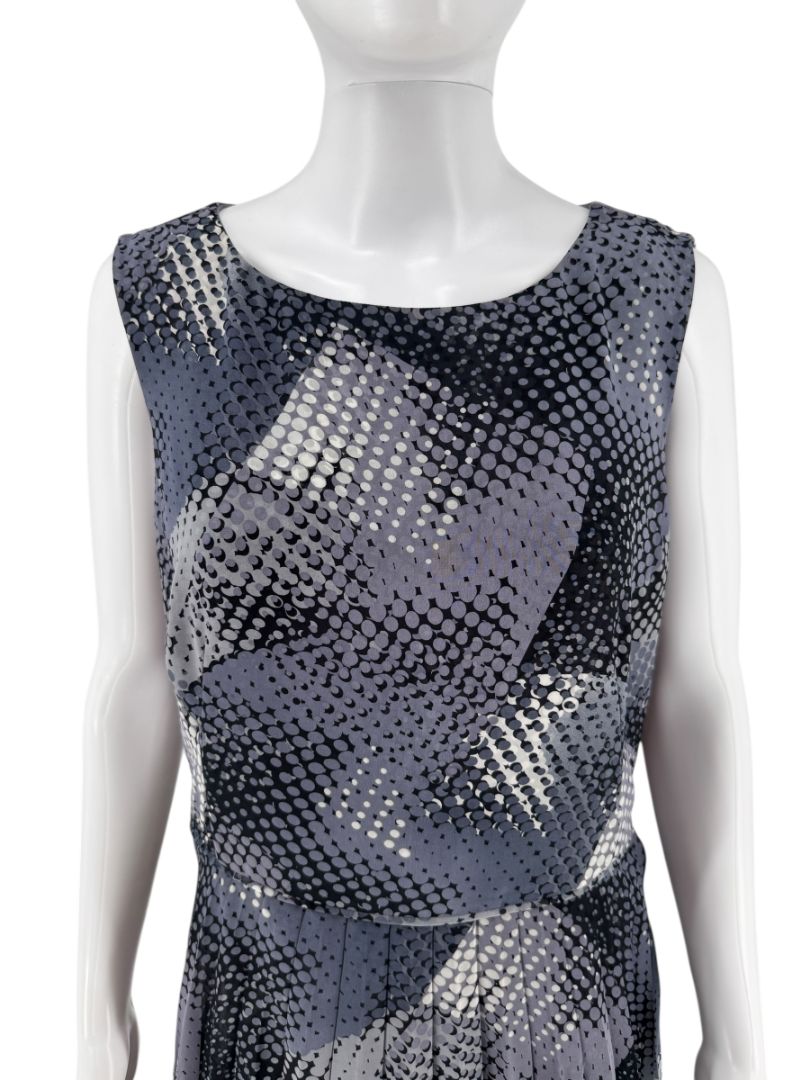 Armani Collezioni Grey & Black Abstract Dot Pleated Dress – Size 12 / IT 48