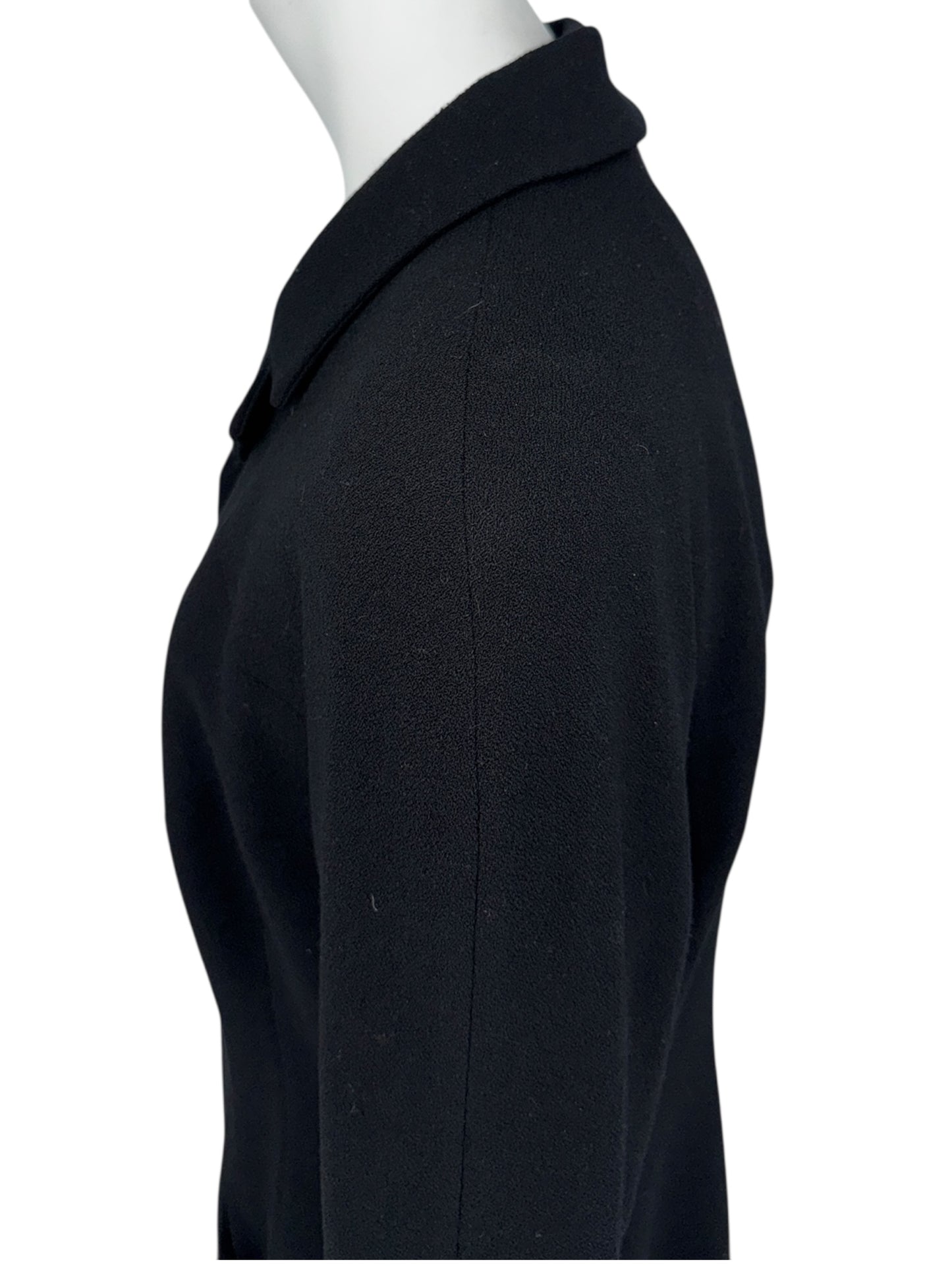 Chanel F/W 02 Long Black Wool Jacket Pearl Buttons - Size 44