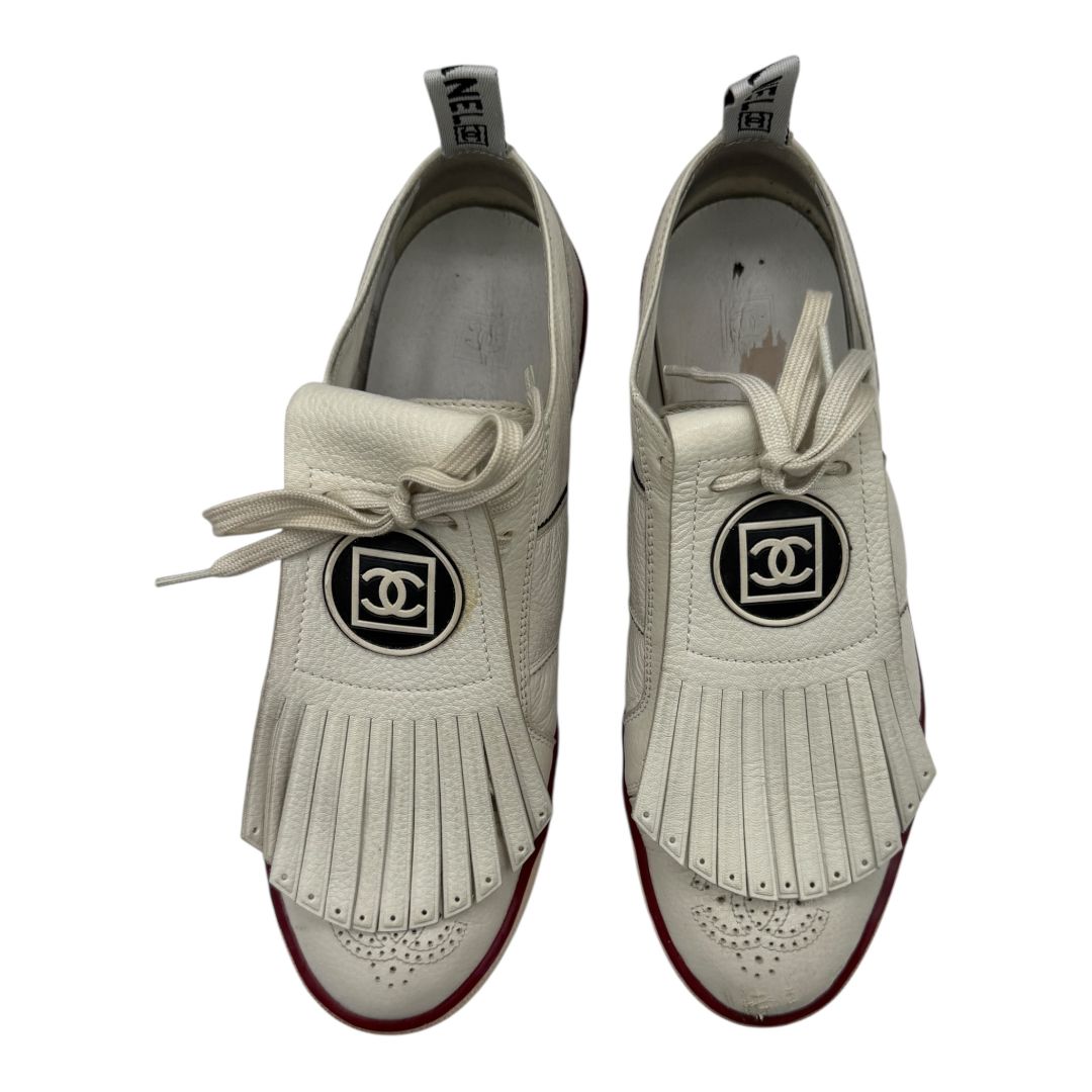 CHANEL Calfskin Fringe Golf/Tennis Sneakers in Ivory – Size 40
